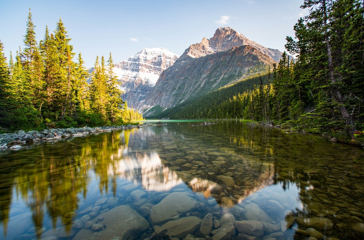 Mount Edith Cavell reflected in a lake, Jasper National Park, Alberta